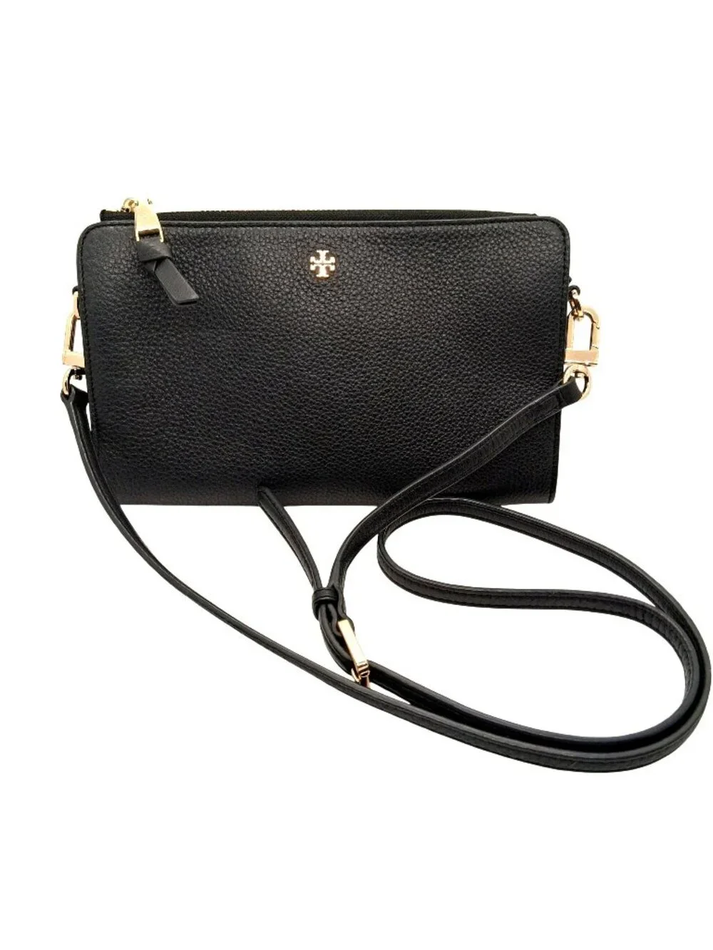 Tory Burch Black Leather Crossbody Bag Gold Hardware Adjustable Strap 9